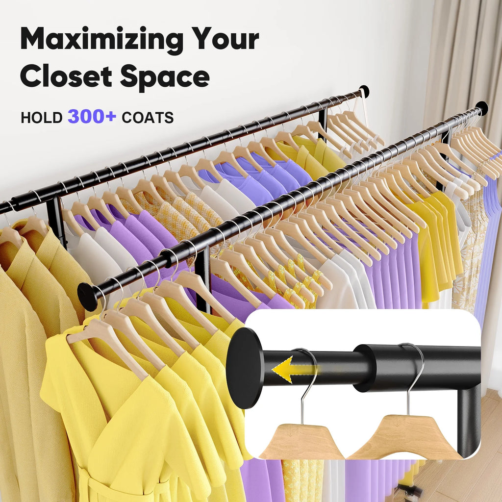HOKEEPER 700 lbs Commercial Grade Heavy Duty Garment Rack with Shelves Collapsible Clothing Racks on Wheels Rolling Clothes Rack for Hanging Clothes Portable Adjustable, Chrome Finish