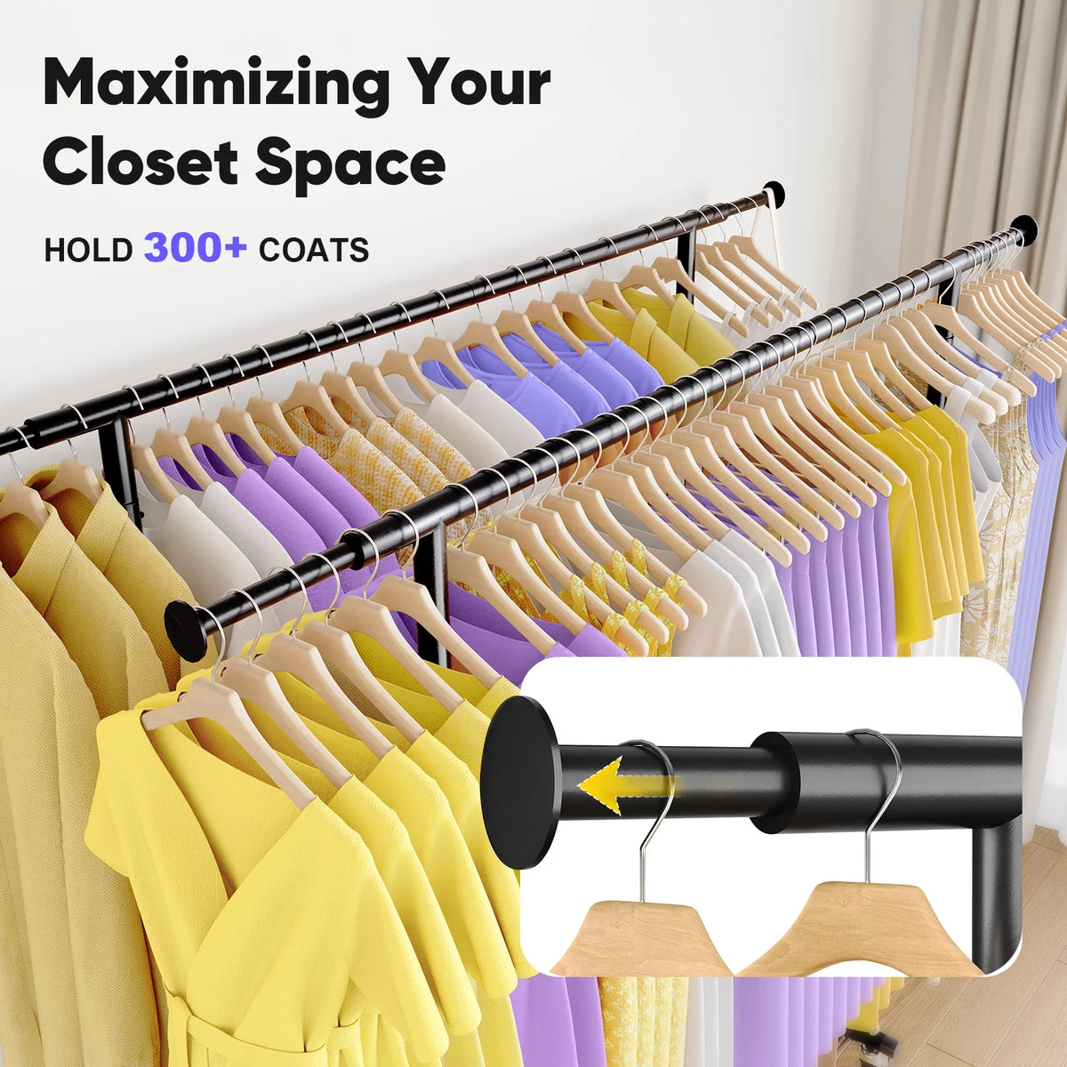 HOKEEPER 700 lbs Commercial Grade Heavy Duty Garment Rack with Shelves Collapsible Clothing Racks on Wheels Rolling Clothes Rack for Hanging Clothes Portable Adjustable, Chrome Finish
