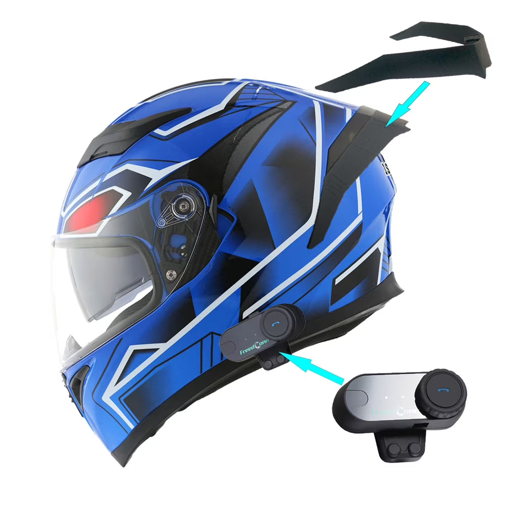 1Storm Motorcycle Modular Full Face Flip up Dual Visor Helmet + Spoiler + Motorcycle Bluetooth Headset: HJK316 Mechanic Red