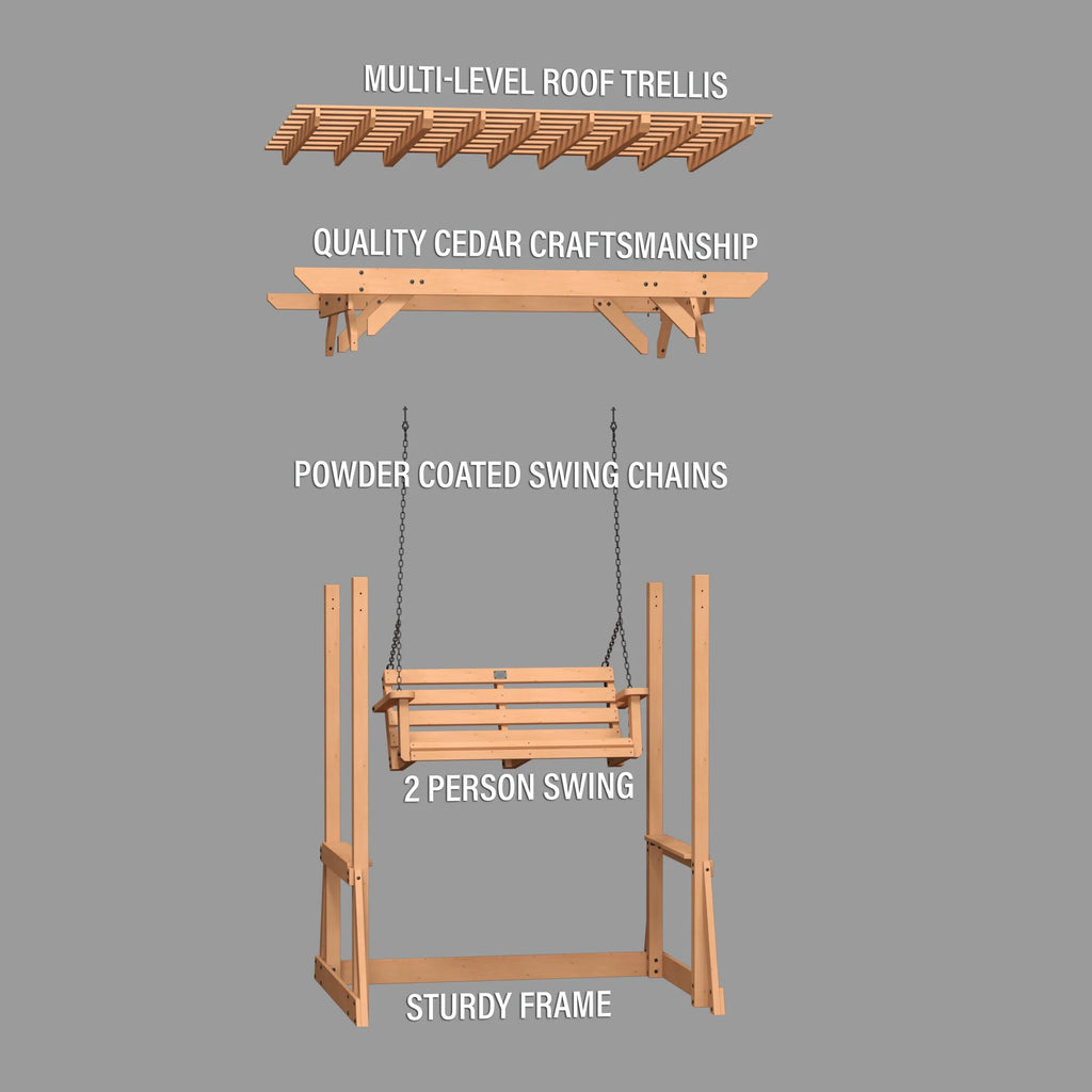 Backyard Discovery Callahan 8x5' Cedar Wood Outdoor Patio Pergola Swing, Trellis, 2-Seater