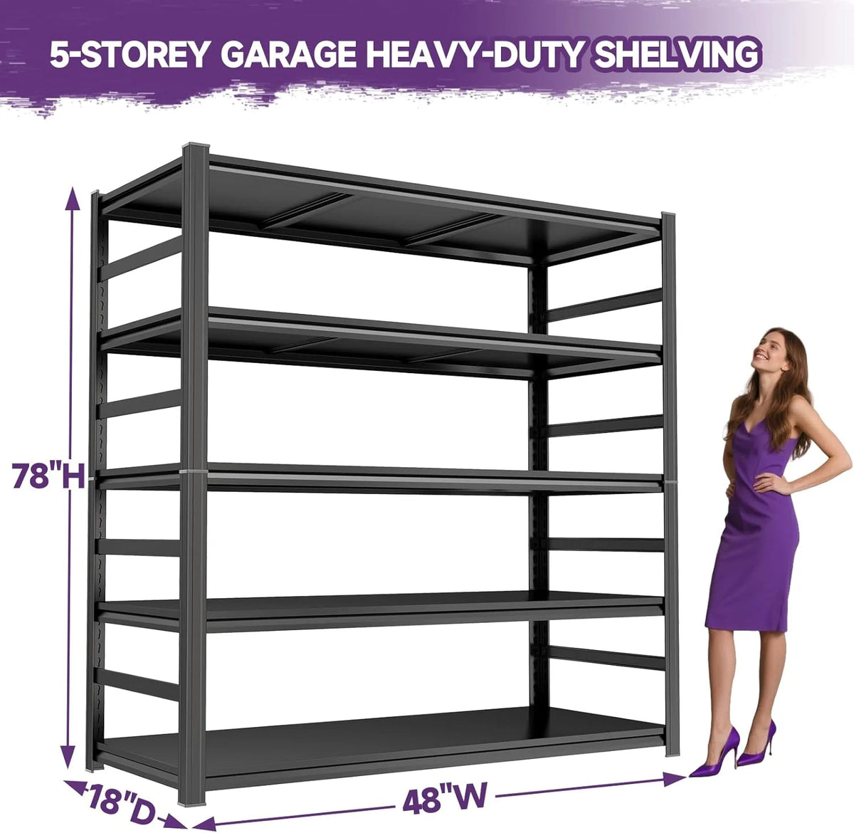 Garage Shelving 3500LBS Storage Shelves 5-Tier Adjustable Metal Shelving Units Garage Storage Shelves Heavy Duty for Industrial, Warehouse, Basement, Commercial, Black