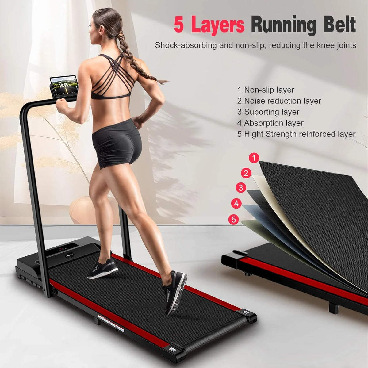 2 in 1 Walking Pad Treadmill, Foldable Treadmills with Handle Bar, 2.5HP Portable Folding Treadmill with Remote Control, Under Desk Treadmill for Home Office, 300lbs, Black