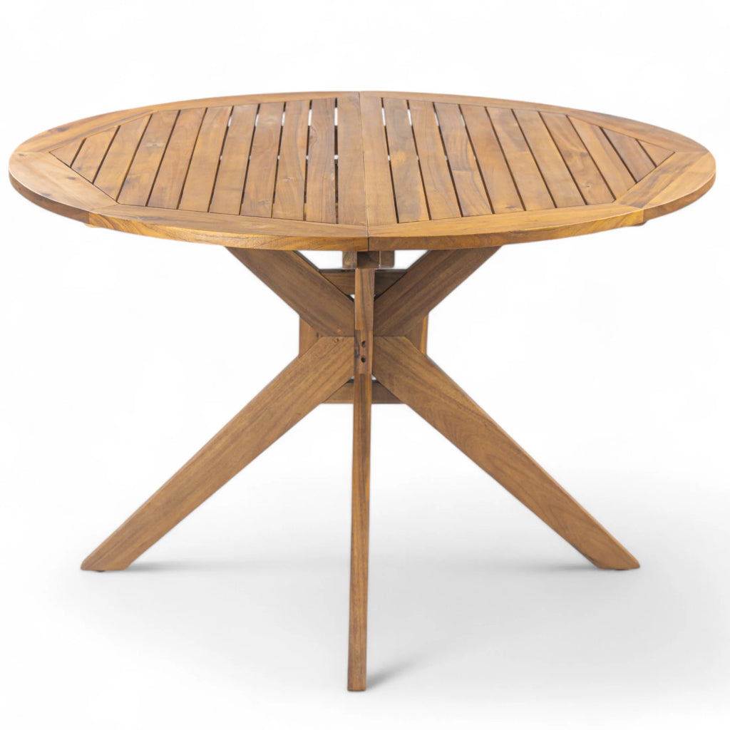 GDF Studio Brigitte Outdoor Round Acacia Wood Dining Table, Teak