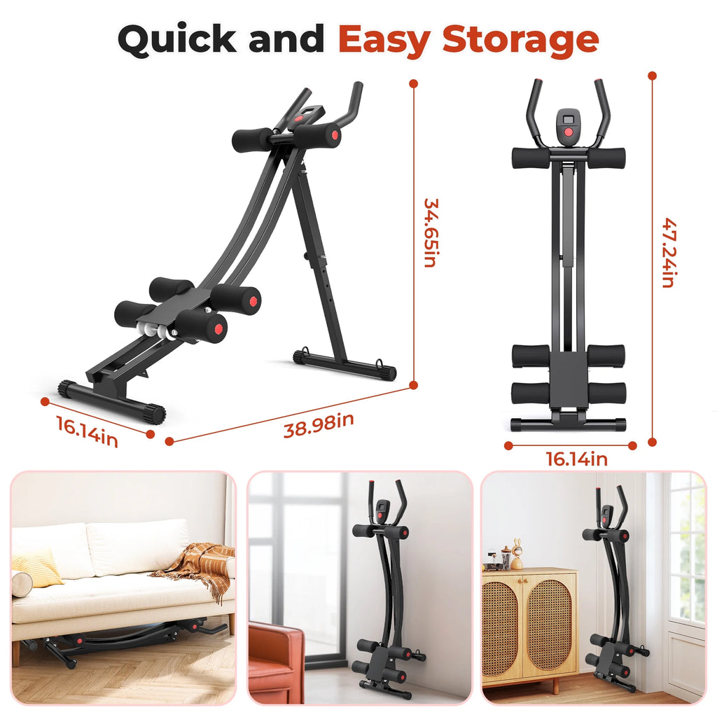 HIJOB Foldable Abdominal Trainers Fitness Equipment Machine with LCD Display for Home Gym Full Body Exercise, Max 440lbs