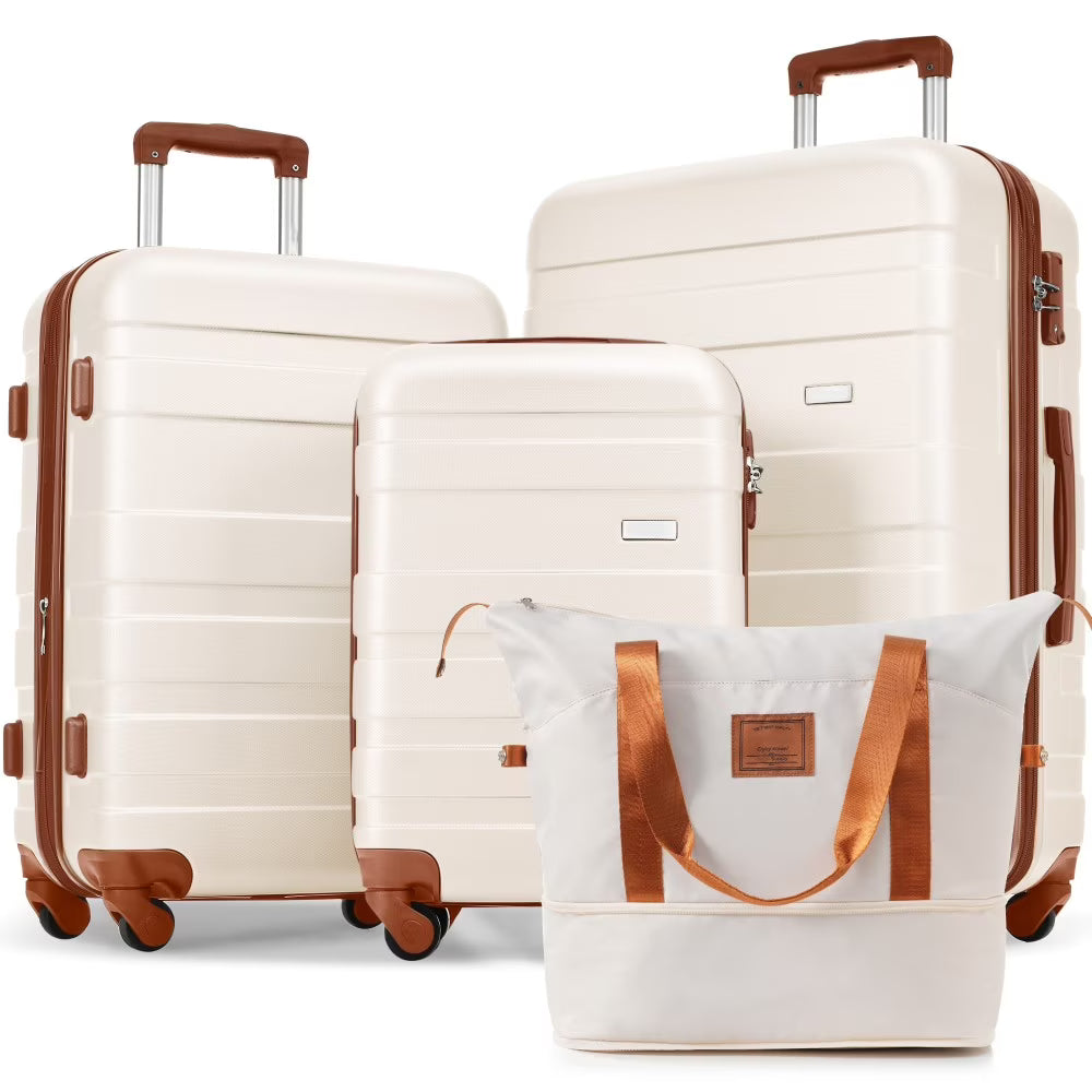 Luggage Sets 4 Piece,  ABS Durable Suitcase with Travel Bag, Carry On Luggage Suitcase Set with 360 Spinner Wheels
