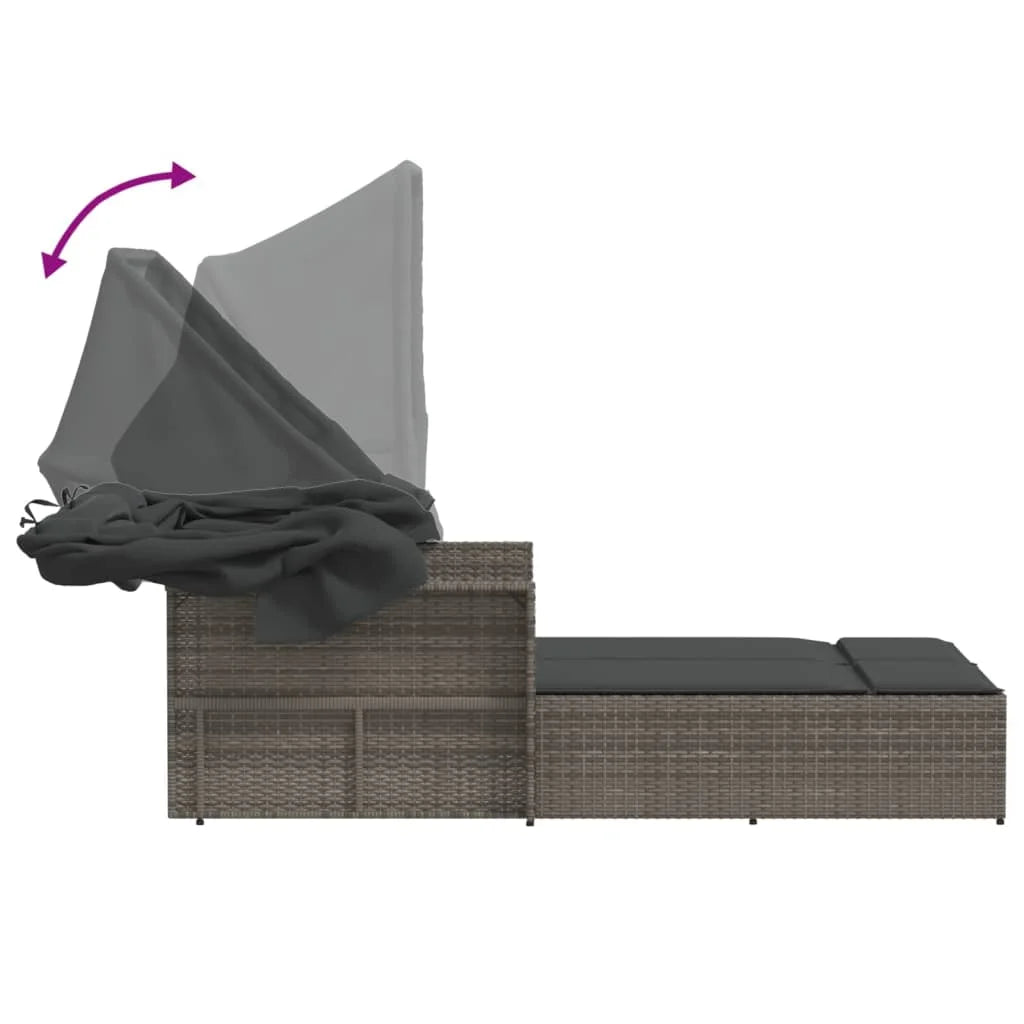 vidaXL Powder Coated Steel Removable Canopy and Cushions Double Sun Lounger, Beige