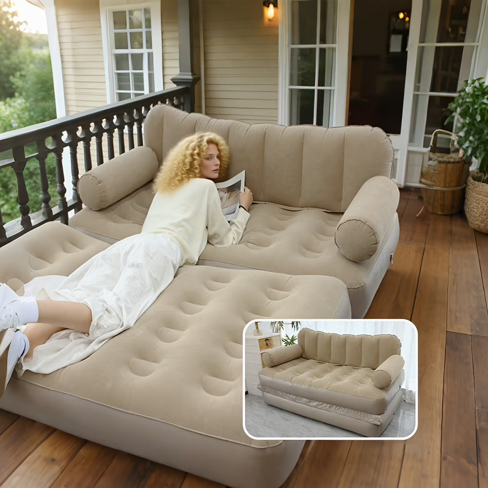 3-Min Fast Inflation Sofa Bed with Pump, Foldable Inflatable Couch for Indoor & Outdoor Camping, Guest Bed, Minimalist Modern Inflatable Furniture