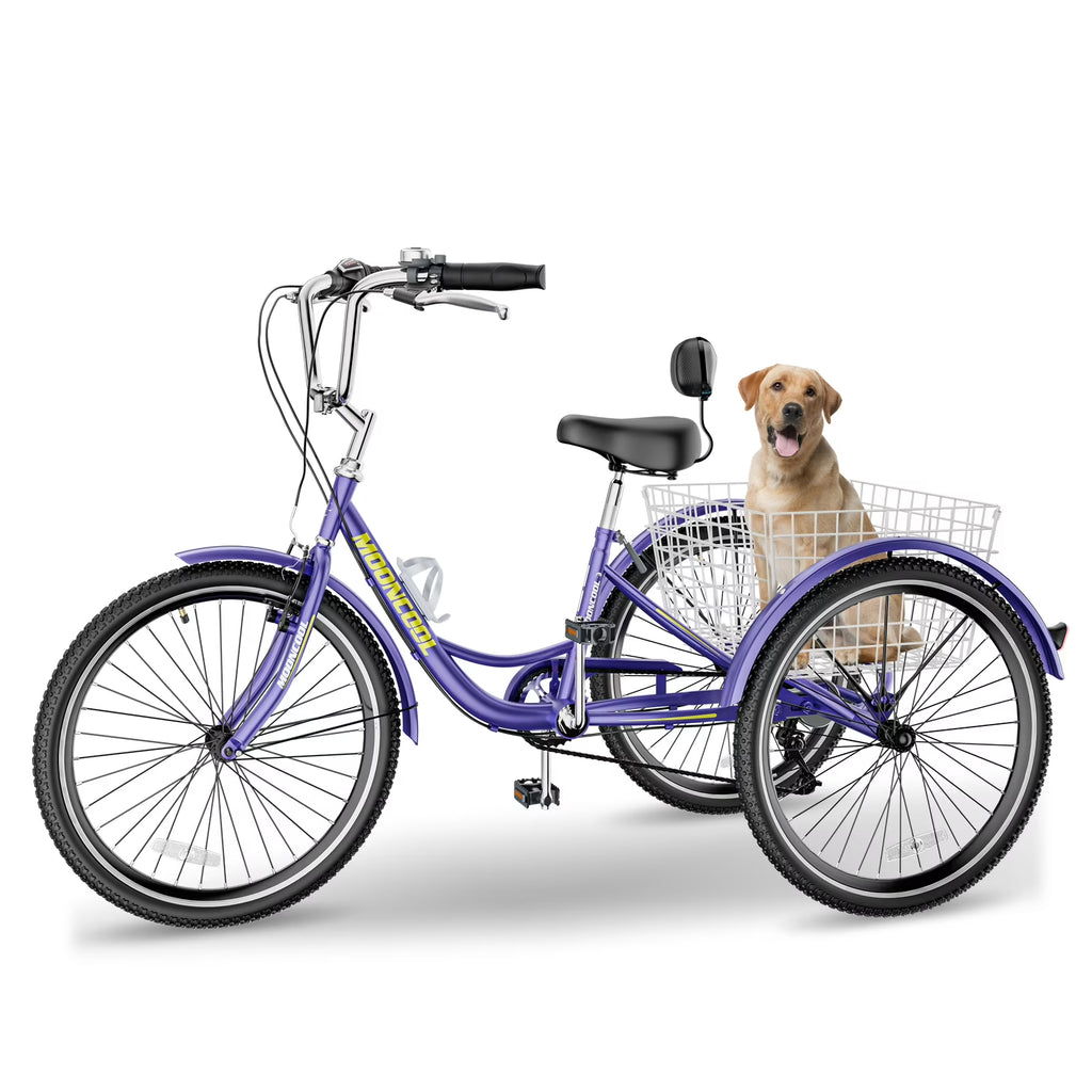 FICISOG 7 Speed Adult Tricycle for Women, 20/24/26 Inch Adult Trike with Basket, 3 Wheel Bikes for Adults Seniors, Cruise Trike for Shopping Picnic