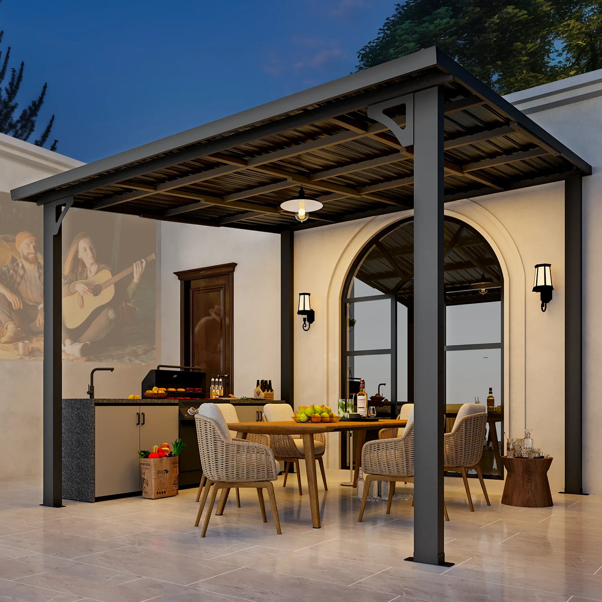 AECOJOY 10' x 12' Hardtop Gazebo, Heavy Duty Outdoor Gazebo with Galvanized Steel Sloping Roof, All Weatherproof Metal Gazebo Featuring Vertical Stripes for Patio, Backyard, and Lawns