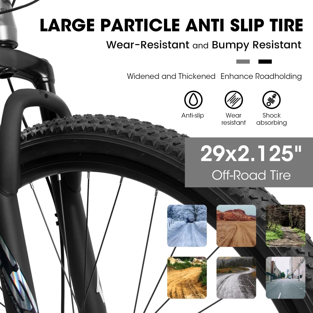 29 Inch Mountain Bike 21 Speed, Suspension Fork, Aluminum Frame Disc Brake, Mountain biking for both men and women