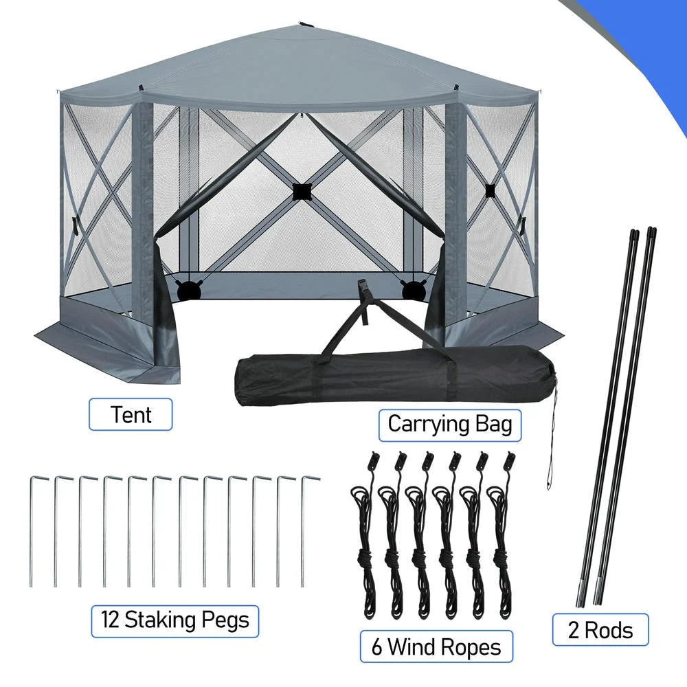 GVN Backyard Garden Canopy, Camping Canopy Screen Tent,12' x 12' Outdoor Pop-Up Camping Canopy