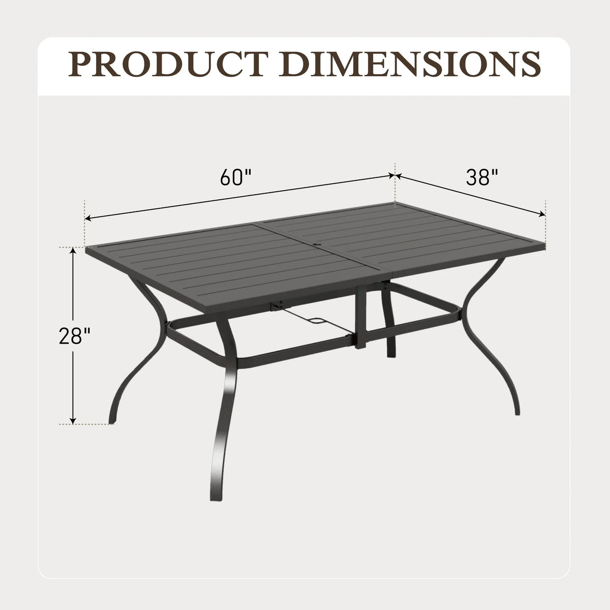 Sophia & William 60" x 38" Outdoor Metal Rectangular Dining Table for 6, Black