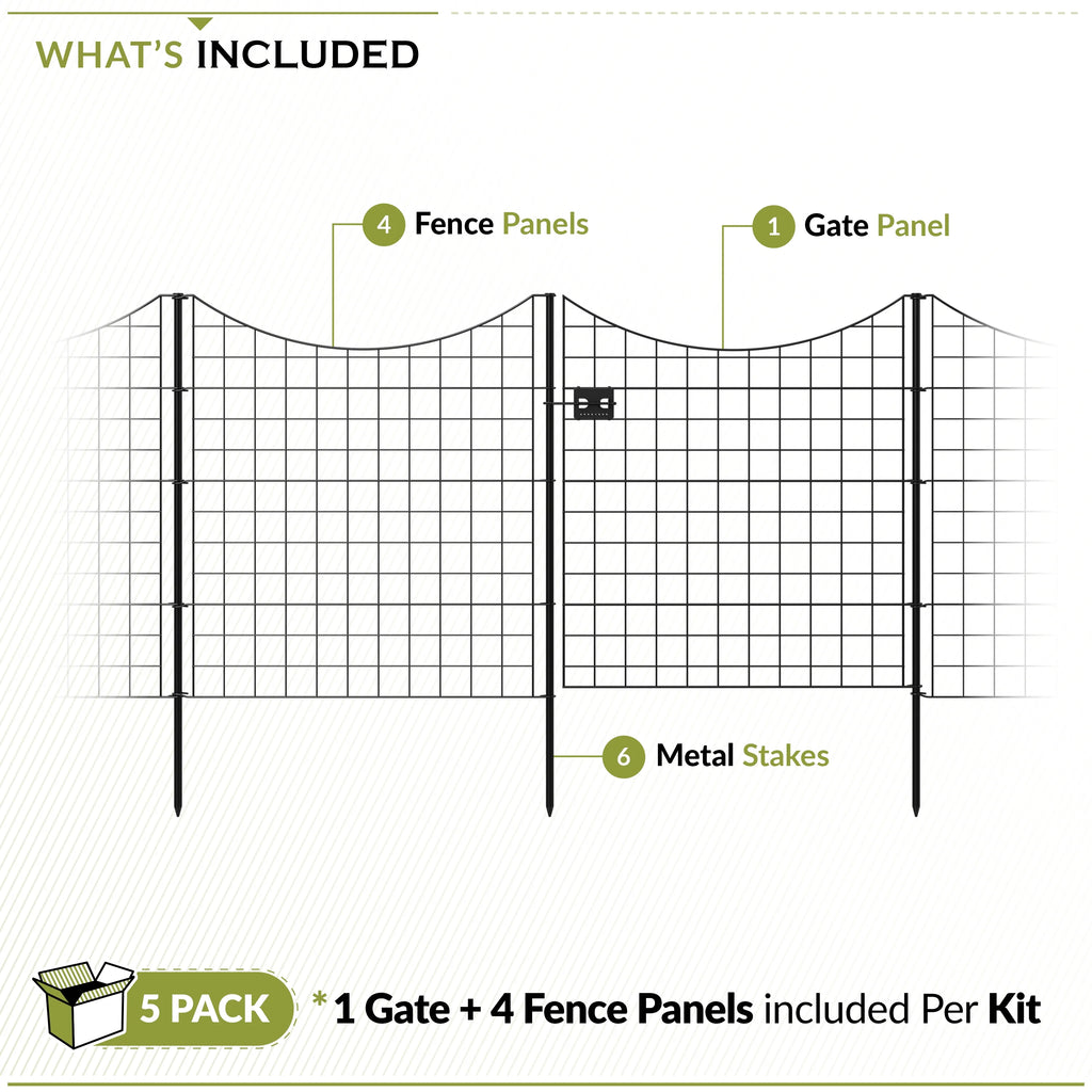 39in H (5 Fence Panels) No Dig Easy Install Zippity Black Metal Fence, Decorative Fence Ideal for Garden Fencing For Dogs, Temporary Fence or Garden Fence Animal Barrier, WF29006