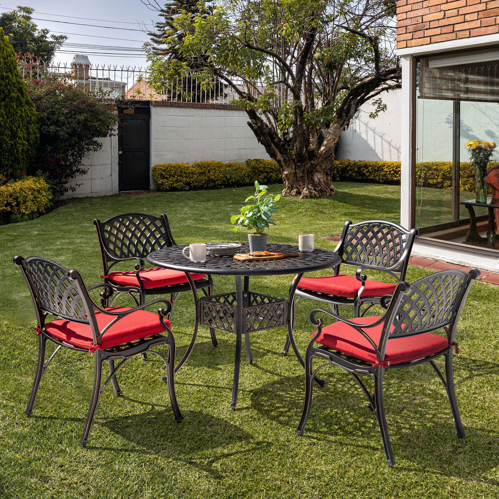 Nuu Garden 5-Piece Outdoor Bar Set, Outdoor Patio Dining Furniture Set, Round Dining Table with Umbrella Hole and Patio Dining Chairs, Bronze
