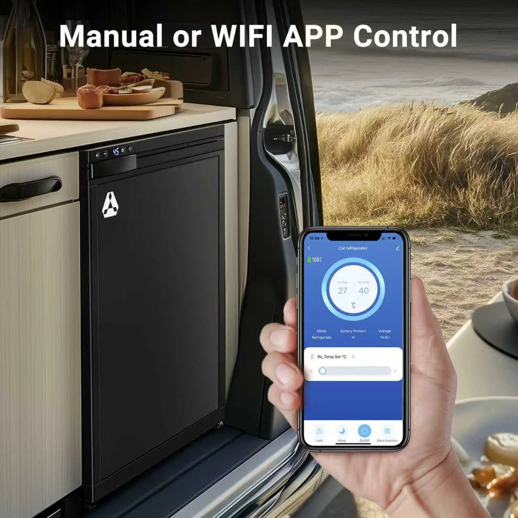 BODEGACOOLER 12 Volt Refrigerator, RV Refrigerator APP Control, 65L(2.3cu.ft.) RV Fridge Freezer, Car Refrigerator with Lock, (4-46) Travel Compressor Cooler 12/24V DC for Truck, RV, Camping