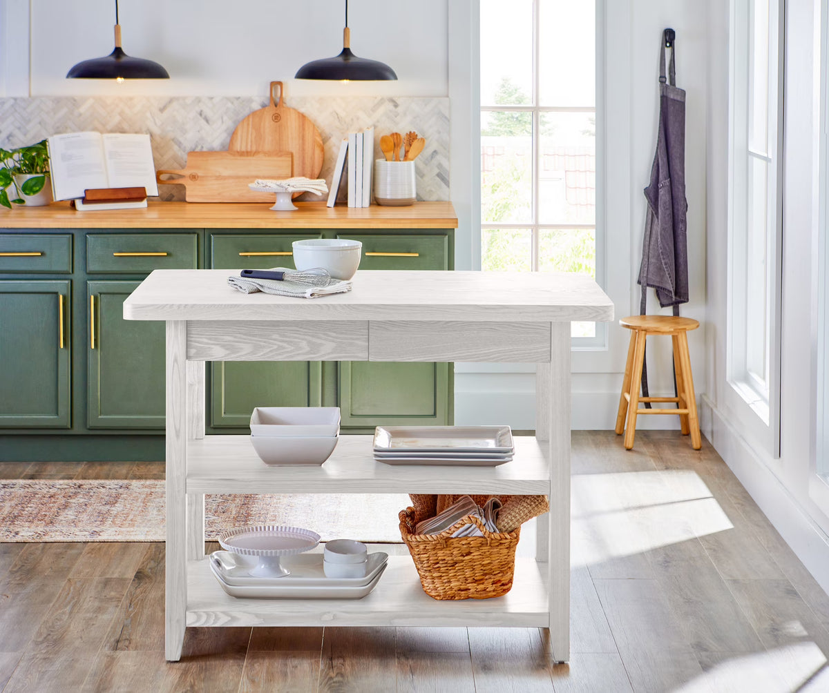Better Homes & Gardens Reading Wood Kitchen Island with 2 Shelves and Drawers, Walnut Color