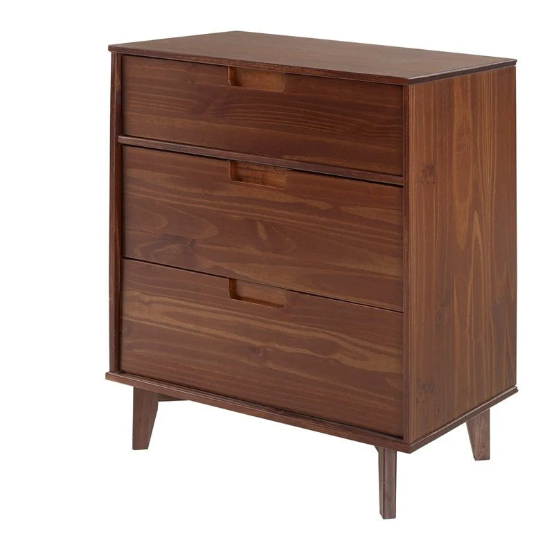 Allora 3 Drawer Mid Century Modern Wood Dresser in Walnut