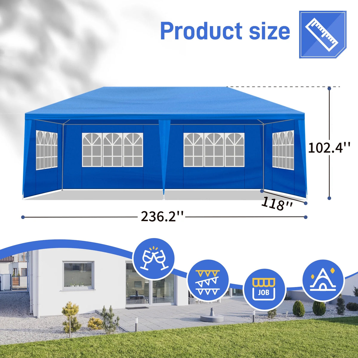 GoDecor 10'x20' Canopy Tent Garden Wedding Party Tent 6 Sidewall Blue