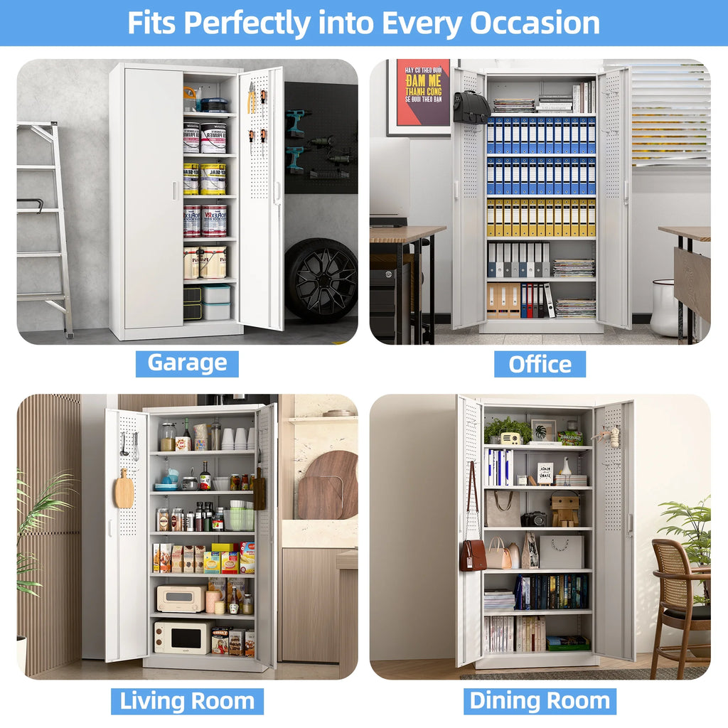 GANGMEI 72 Inches Tall Metal Garage Storage Cabinets with 5 Adjustable Shelves, Lockable Steel Black Storage Cabinet with Doors for Office, Home, School, Shops, Garage, Assembly required