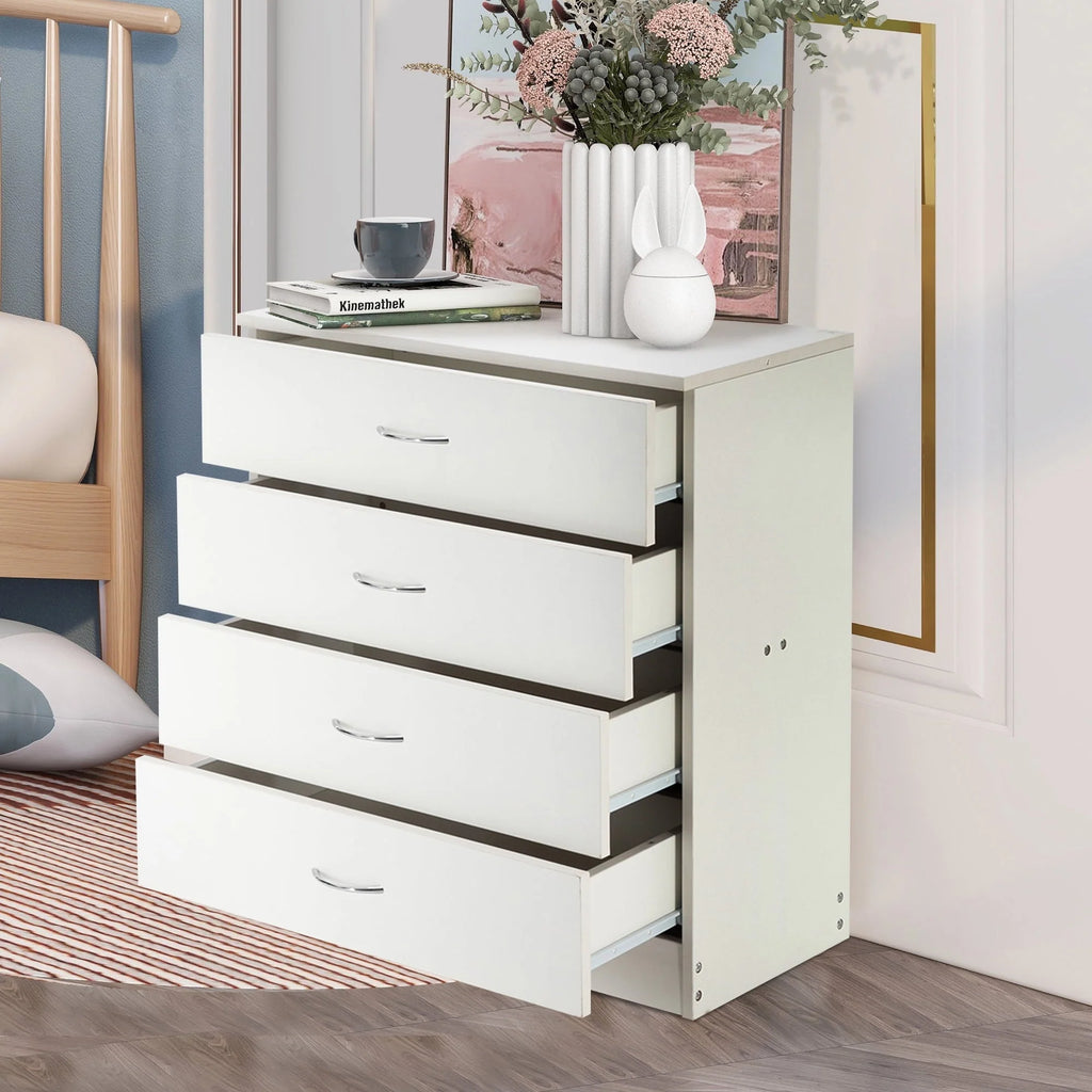 BTMWAY 4 Drawers Chest of Drawers, Wooden Chest of Drawers Storage Cabinet, Heavy Duty Wood Dresser Chest Cabinet for Bedroom, 25.98'' x 14'' x 22.05'', White