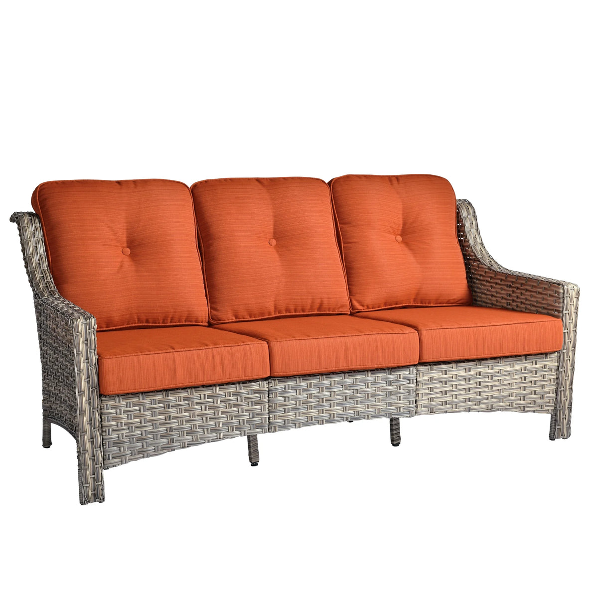 Ovios Outdoor Patio Sofa 3-Seater with Cushions All-Weather Wicker Rattan Couch for Garden, Porch, or Backyard