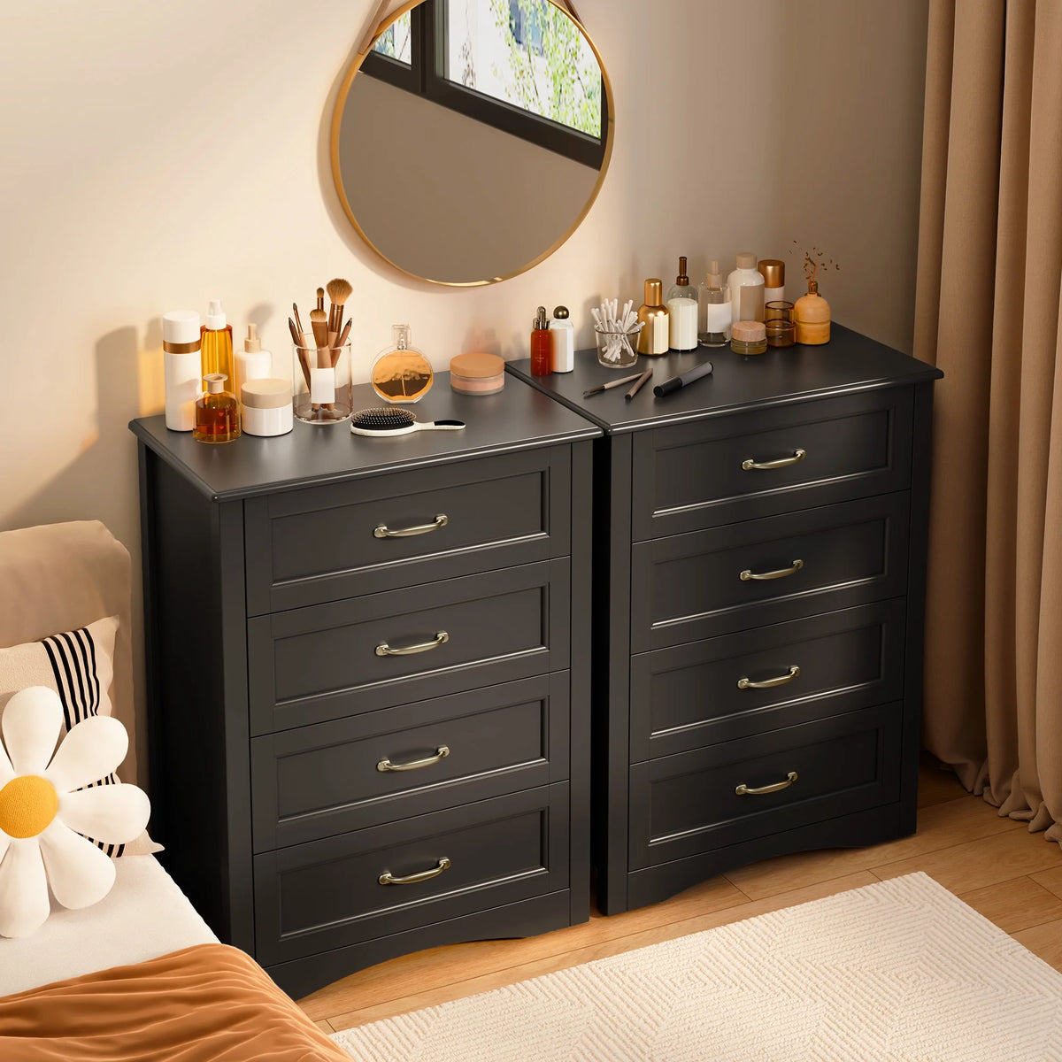 Lofka 3 Piece Nightstands and Dressers Sets , 6 Drawer Dresser & 4 Drawers Nightstand set of 2,Modern Engineered Wood ,White