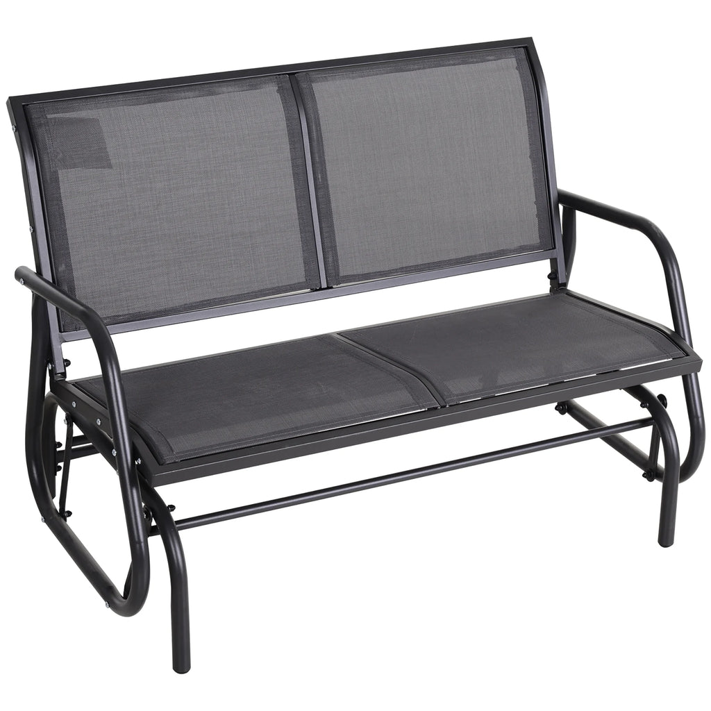 Outsunny 2-Person Outdoor Glider Bench, Patio Double Swing Rocking Chair Loveseat w/Powder Coated Steel Frame for Backyard Garden Porch, Black