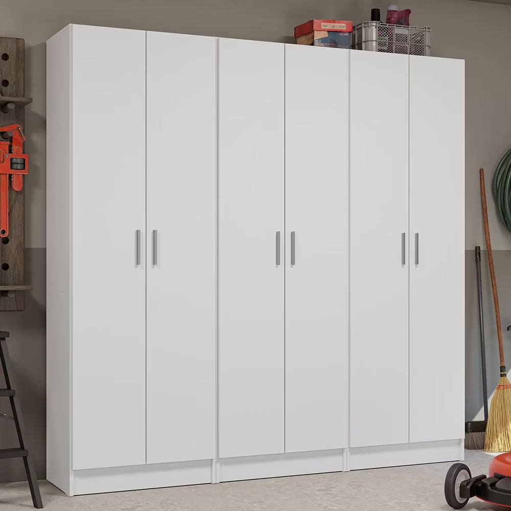 Madesa Garage Set 3 Pantry Storage Cabinet with 15 Utility Shelves 71"L Wooden Organization Unit for Garage - White