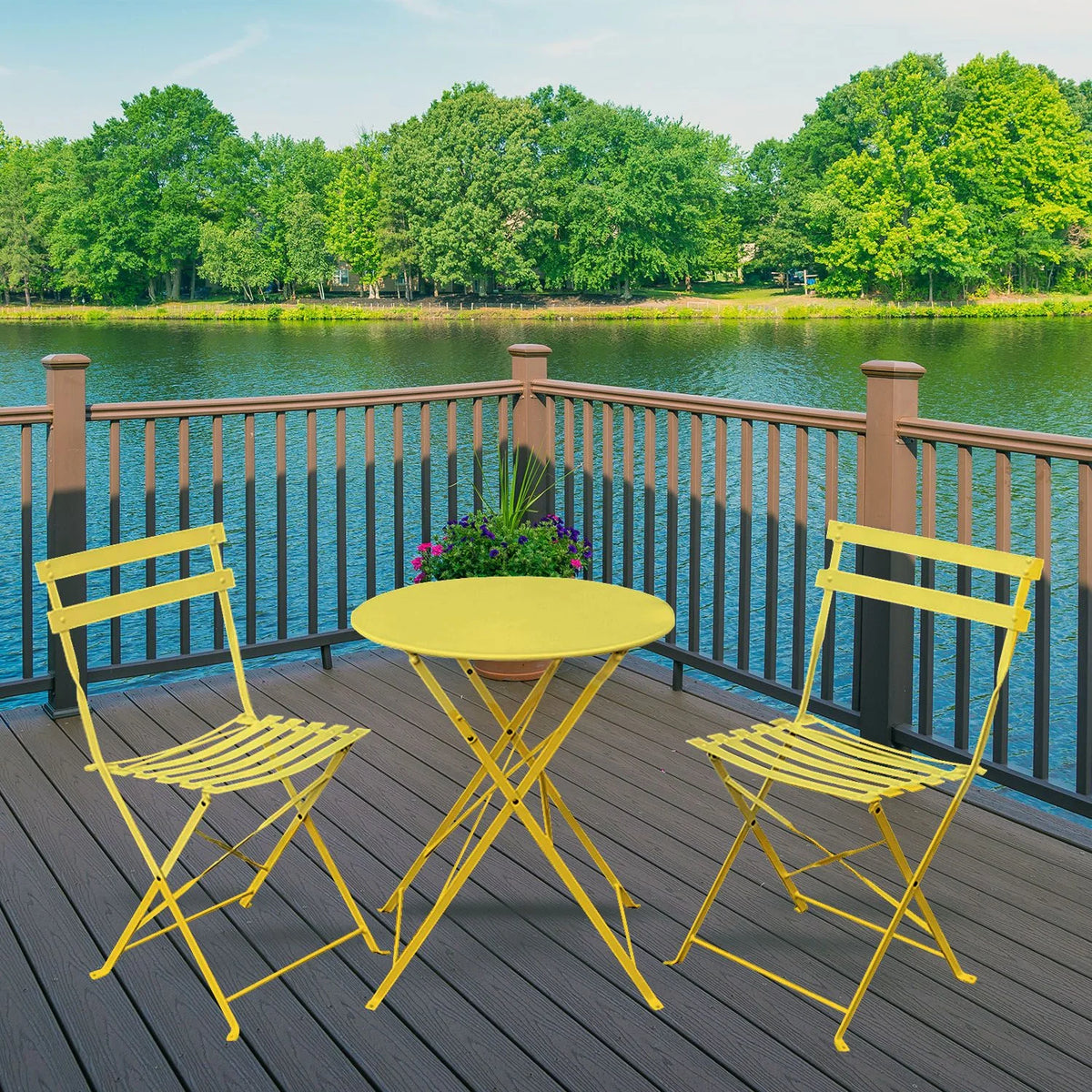 Alin 3 Piece Relaxing Outdoor Furniture Set 2 Handy Chairs With a Round Table - Yellow