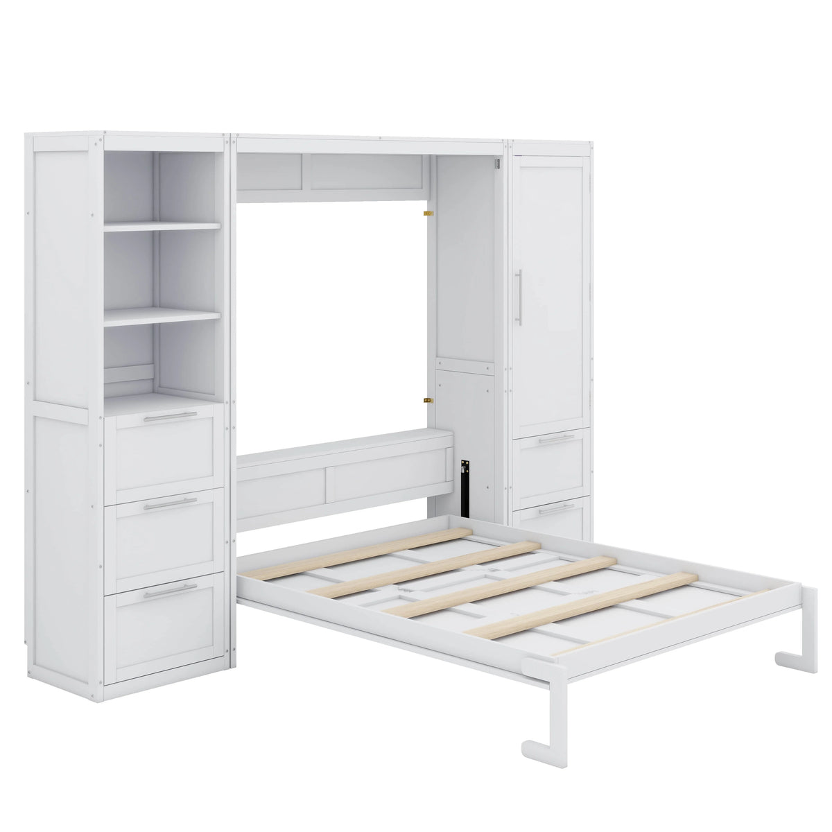 YunNianYang Queen Size Gray Murphy Bed Wall Bed with Closet ,Drawers and Shelves