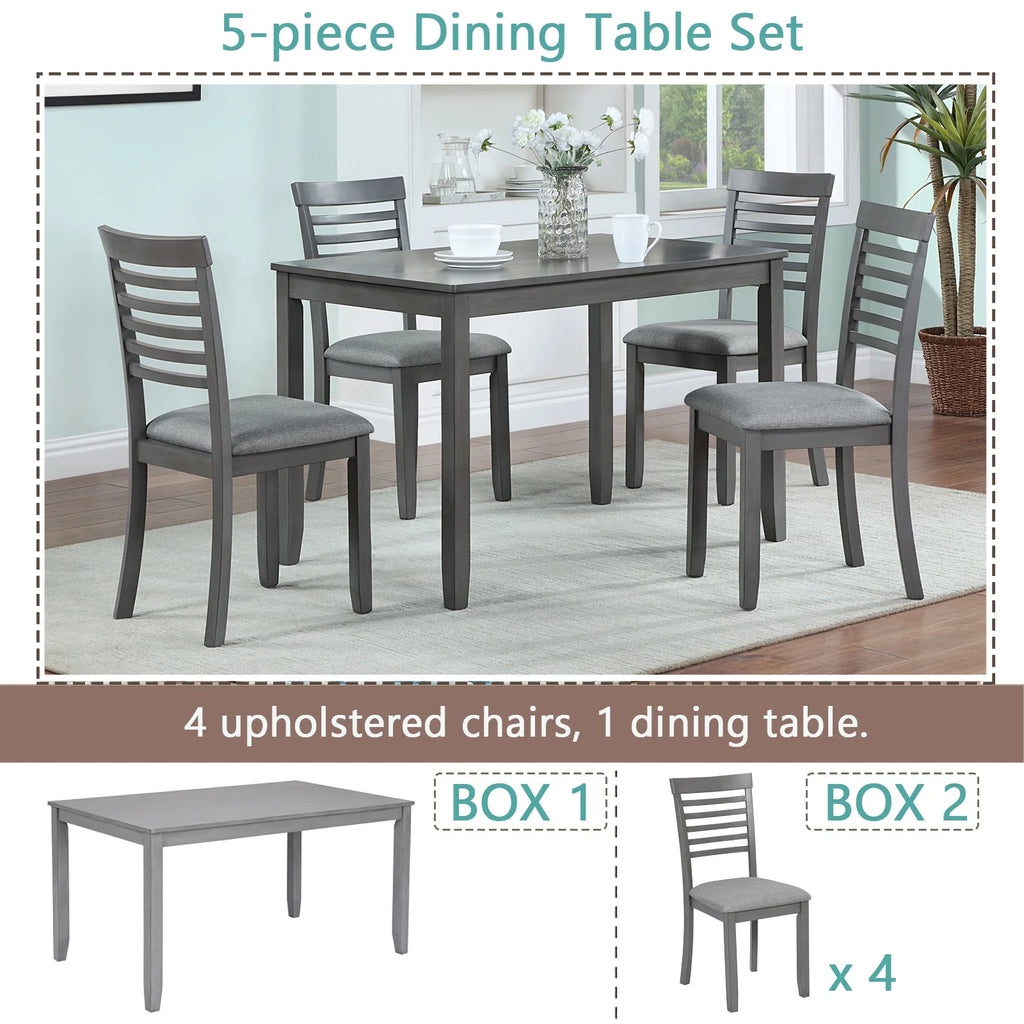 Sesslife 5 Piece Dining Set with One Rectangle Table and 4 Upholstered Chairs for 4 Persons, Dining Room Table Set for Small Place(Table+4 Chairs)