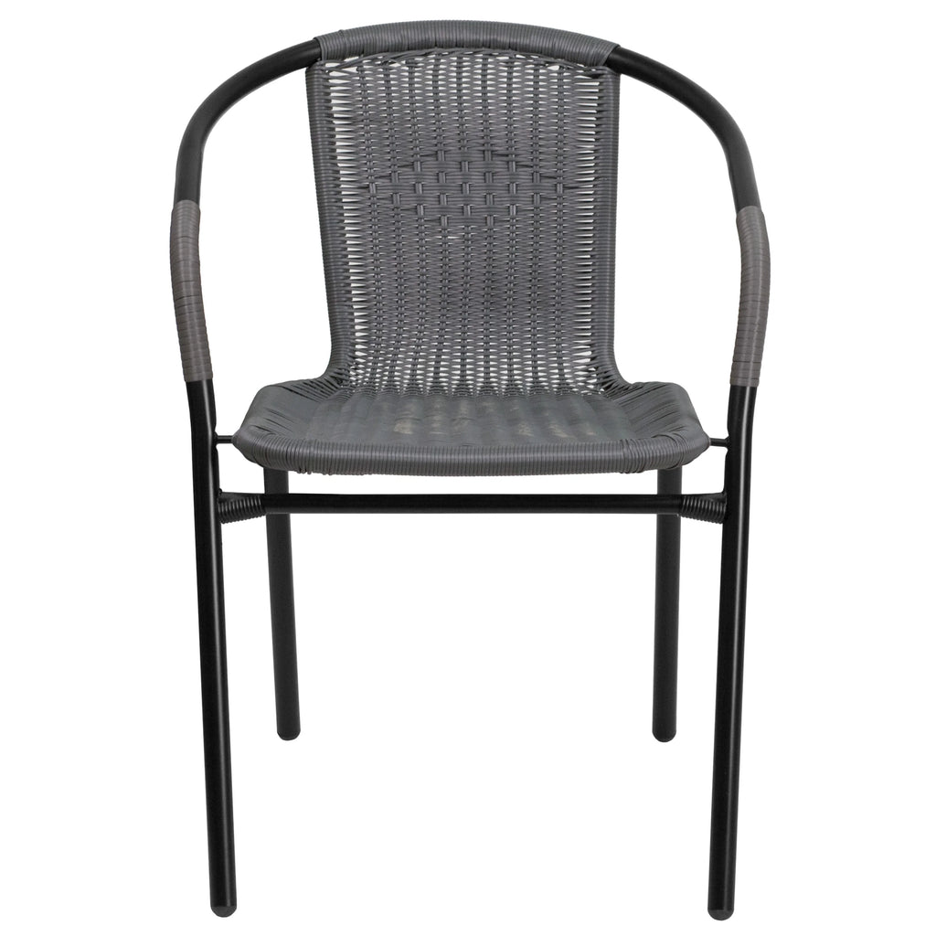 Emma + Oliver Indoor/Outdoor Stacking Rattan Restaurant Patio Chairs, Set of 2, Gray