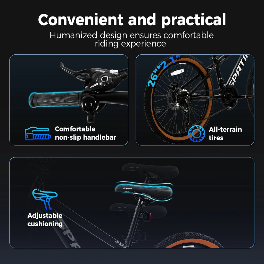 SPATIAL 24/26/27.5/29 inch Mountain Bike,8/21 Speed Lightweight Aluminum Magensium Frame Mountain Bicycle,Fits Men Women Teenagers Adult Disc Brake MTB Bicycle