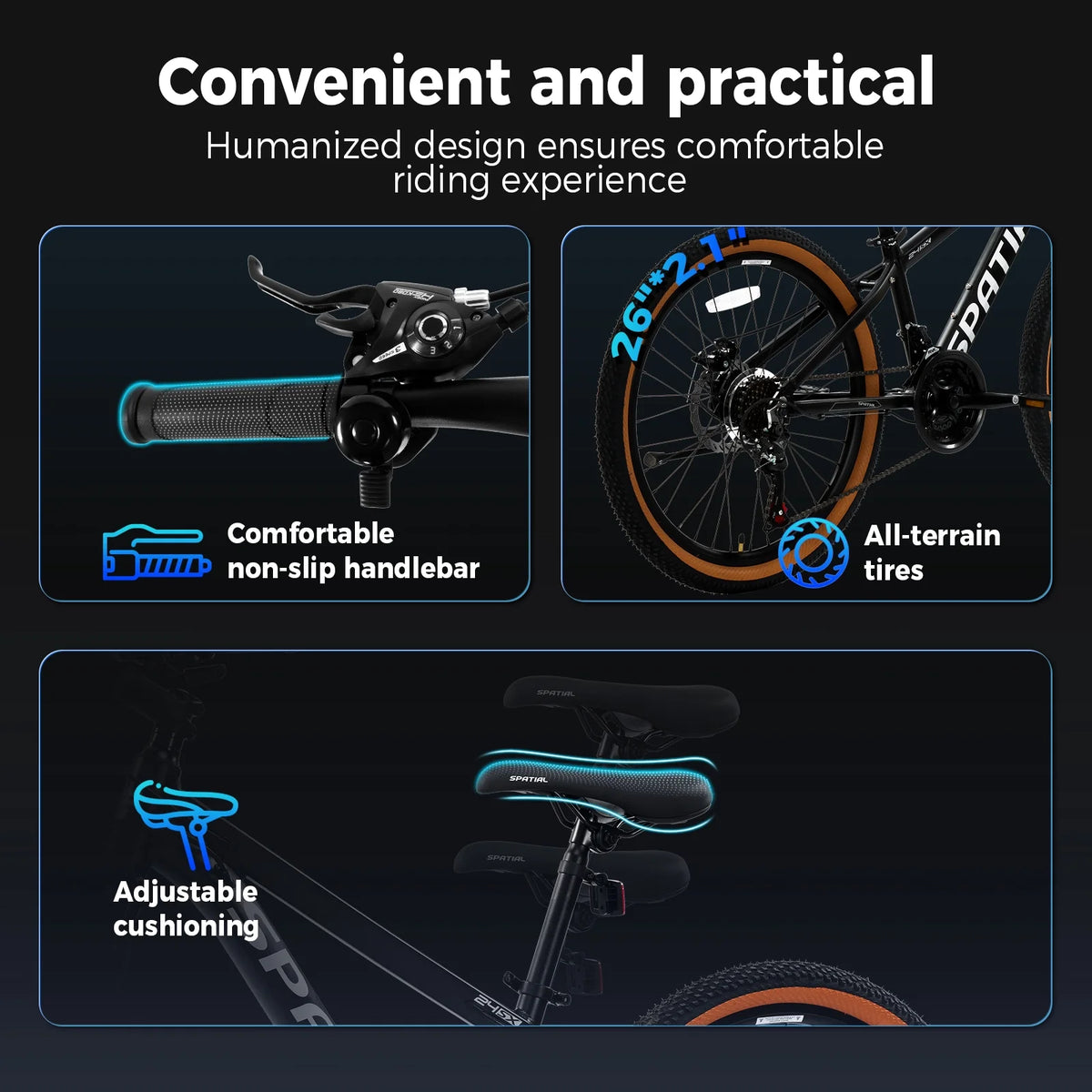 SPATIAL 24/26/27.5/29 inch Mountain Bike,8/21 Speed Lightweight Aluminum Magensium Frame Mountain Bicycle,Fits Men Women Teenagers Adult Disc Brake MTB Bicycle