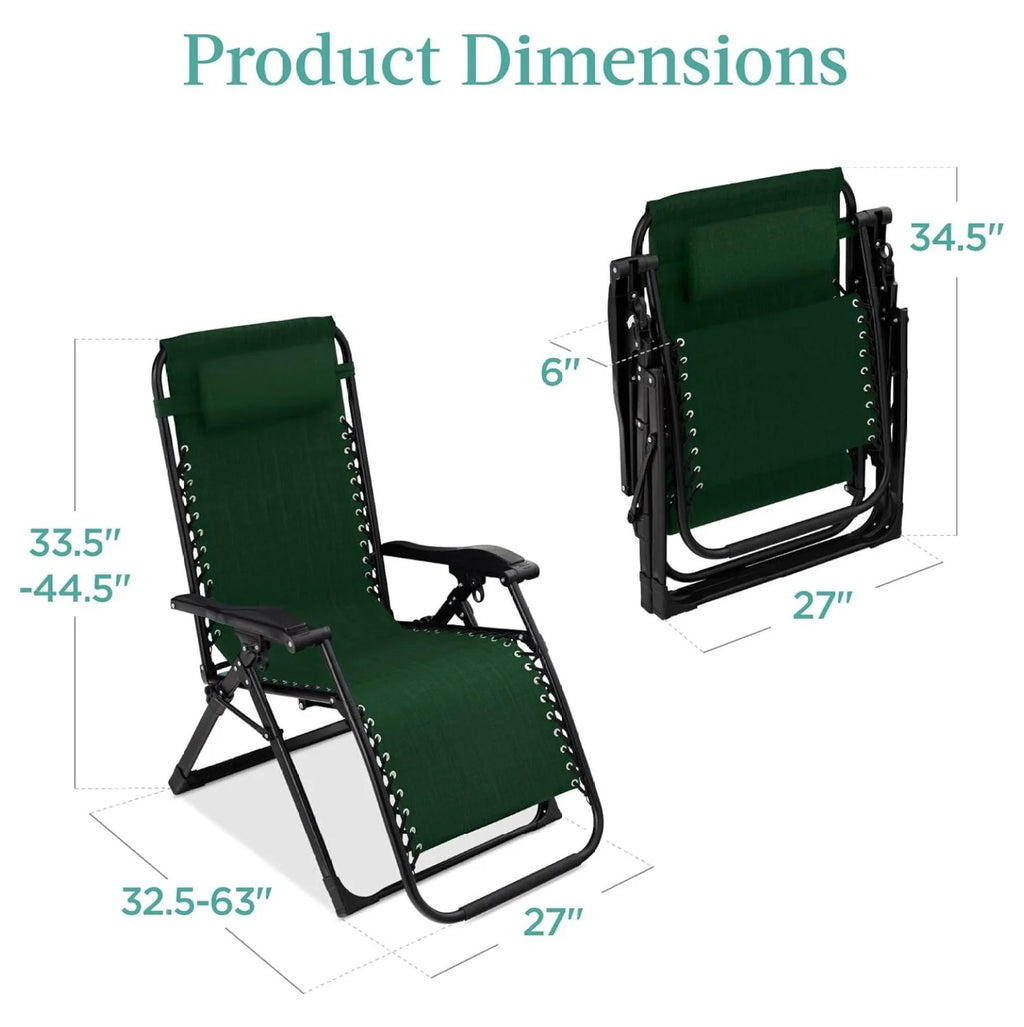 Oversized Chair, Folding Outdoor Patio Recliner, XL Anti Gravity Lounger w/Removable Cushion, Cup Holder, Side Tray, 350lb Capacity - Taupe