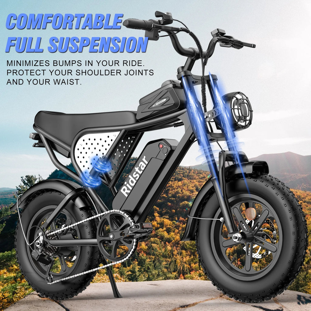 1500W MTB Electric Bicycle 48V 20Ah Removable Battery E-Bike Electric Bike for Adults 20" Fat Tire Electric Motorcycle, Shimano 7 speed Full Suspension Mountain Bike UL2849