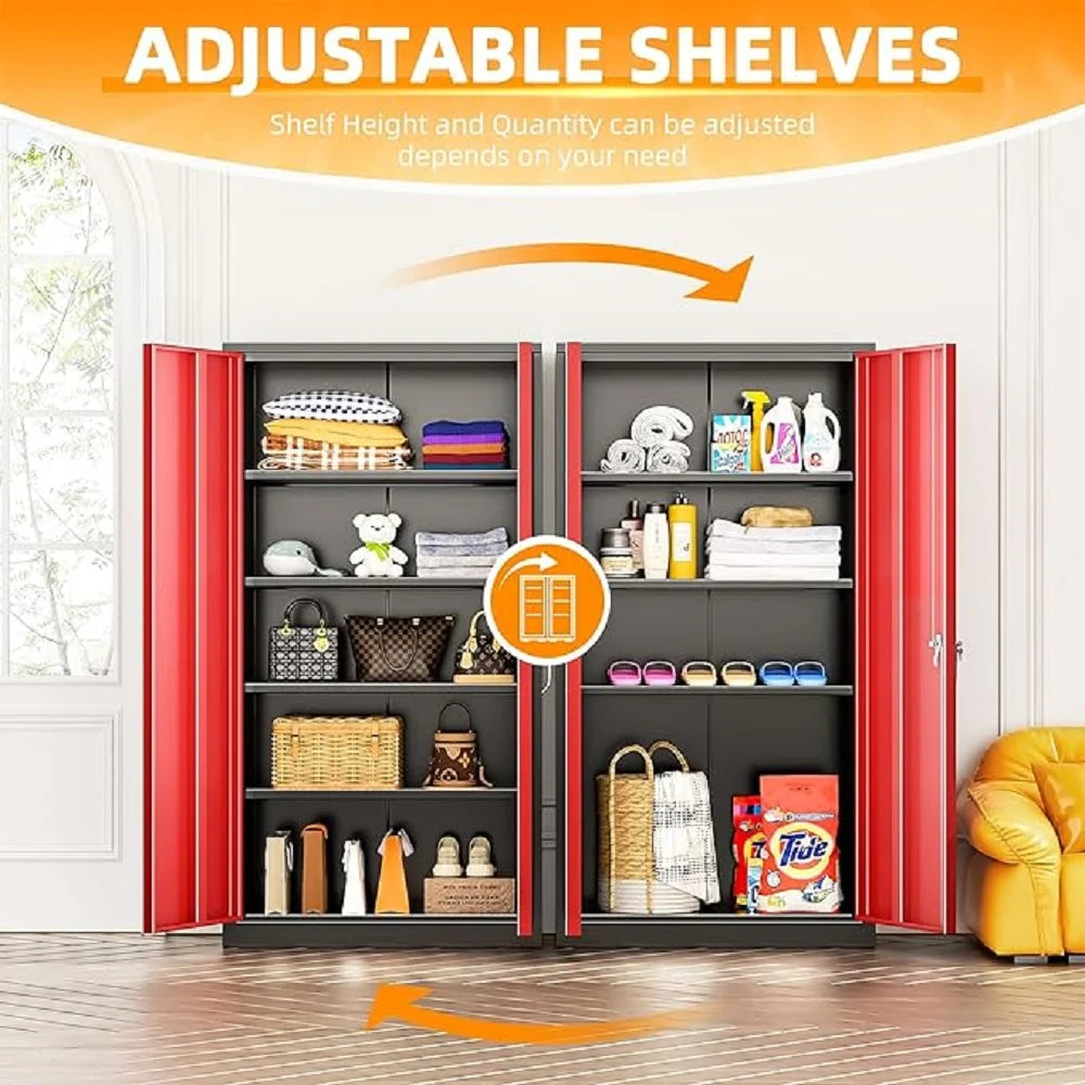SOLAURA 72 inches Tall Metal Garage Storage Cabinets, Lockable Steel Storage Cabinet with Doors and Adjustable Shelves for Office, Home, Shops, Garage, Assembly Required, Black
