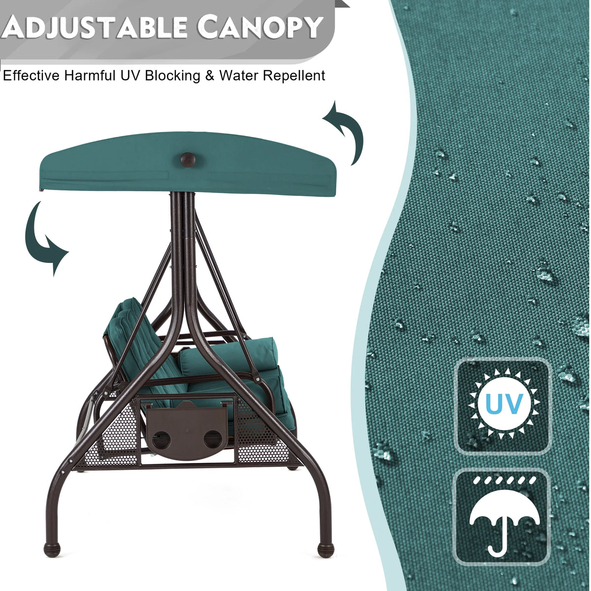 Homrest 3 Seat Outdoor Porch Swing with Adjustable Canopy, Cushions, and Cup Holder - Wine Red