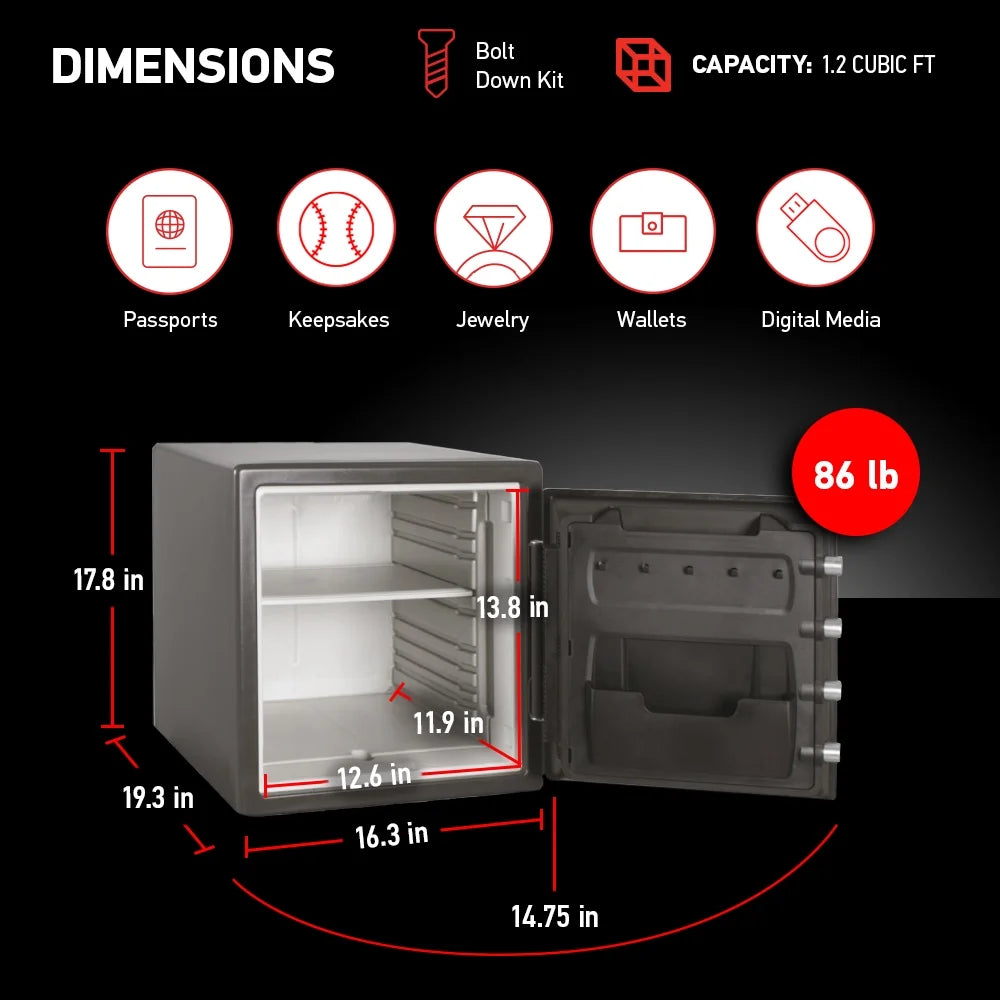 SentrySafe SFW123DSB Fire-Resistant Safe and Water-Resistant Safe with Dial Combination, 1.23 Cu. ft