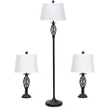 Gymax 3-Piece Lamp Set 2 Table Lamps 1 Floor Lamp Fabric Shades Living Room Bedroom