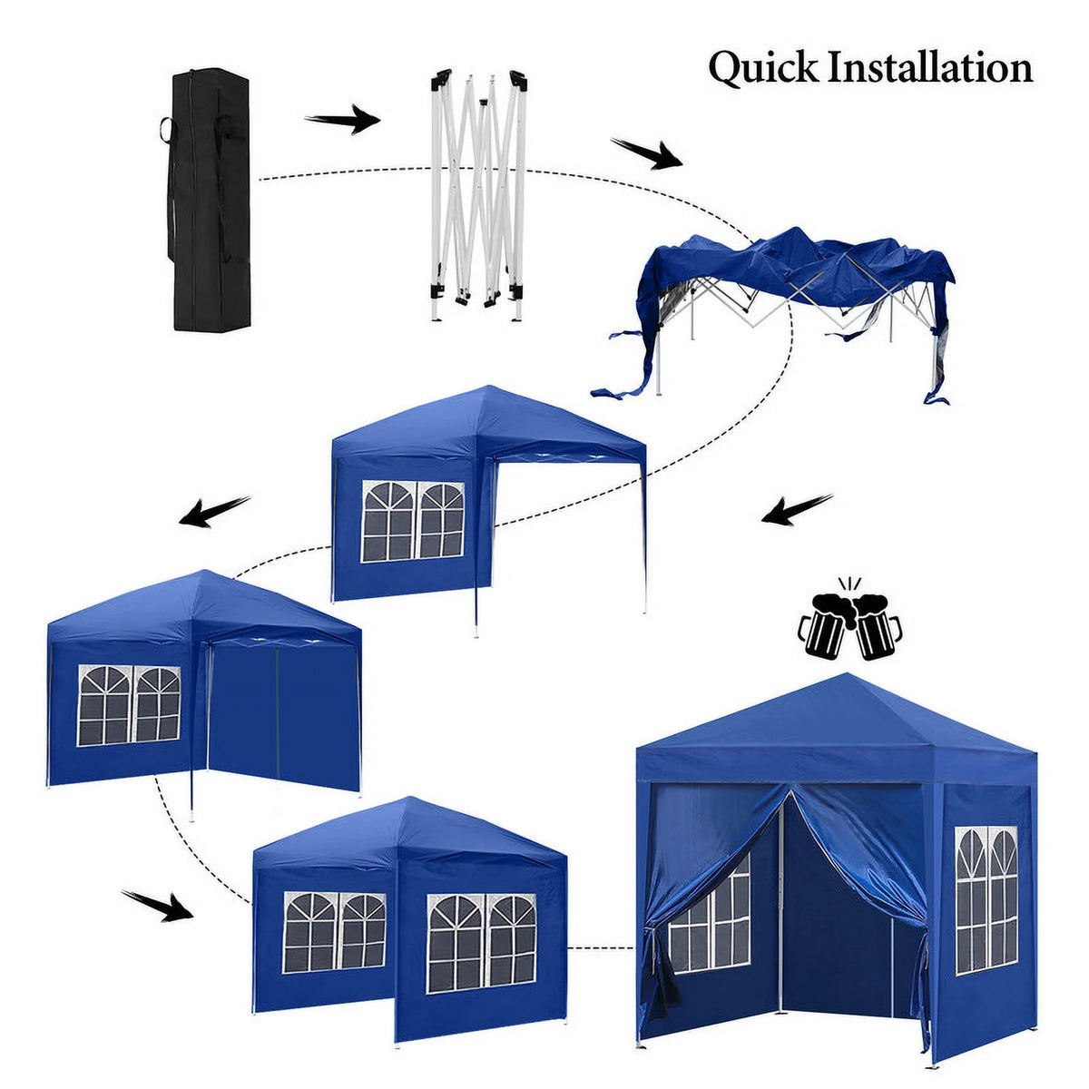 Clipop Portable 10x10ft Pop Up Gazebo, Instant Canopy Waterproof Anti-UV Shelter with 4 Side Panels & Carry Bag,Blue