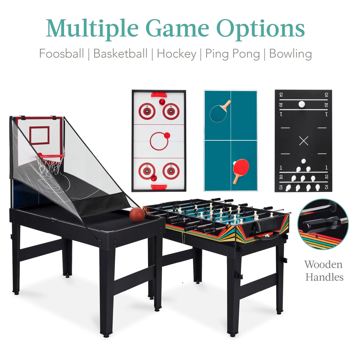 Best Choice Products 13-in-1 Combo Game Table Set w/ Ping Pong, Foosball, Basketball, Hockey, Archery - Natural