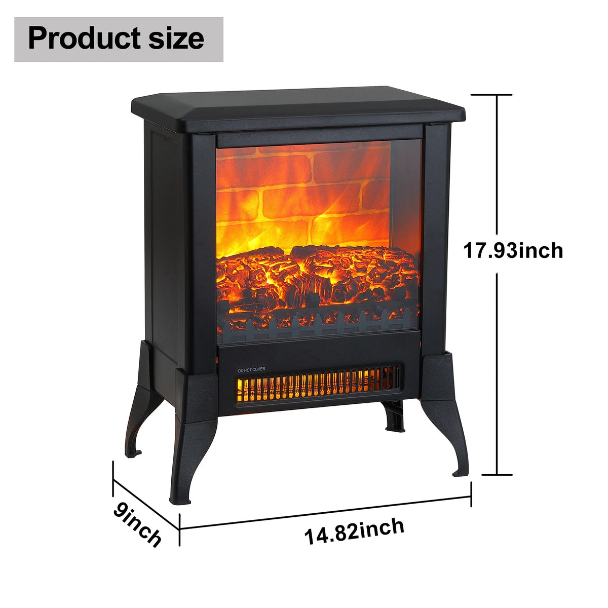 1400W Electric Fireplace Heater, 14" Freestanding Fireplace Stove with Realistic Flame, Portable Fireplace Space Heater for Home Indoor Small Space Use