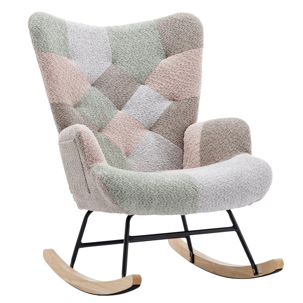 HONSIT Pink Nursery Rocking Chair, Teddy Fabric Upholstered Glider Rocker with High Backrest, Modern Rocking Accent Chairs Comfy Side Chair for Nursery, Bedroom, Living Room