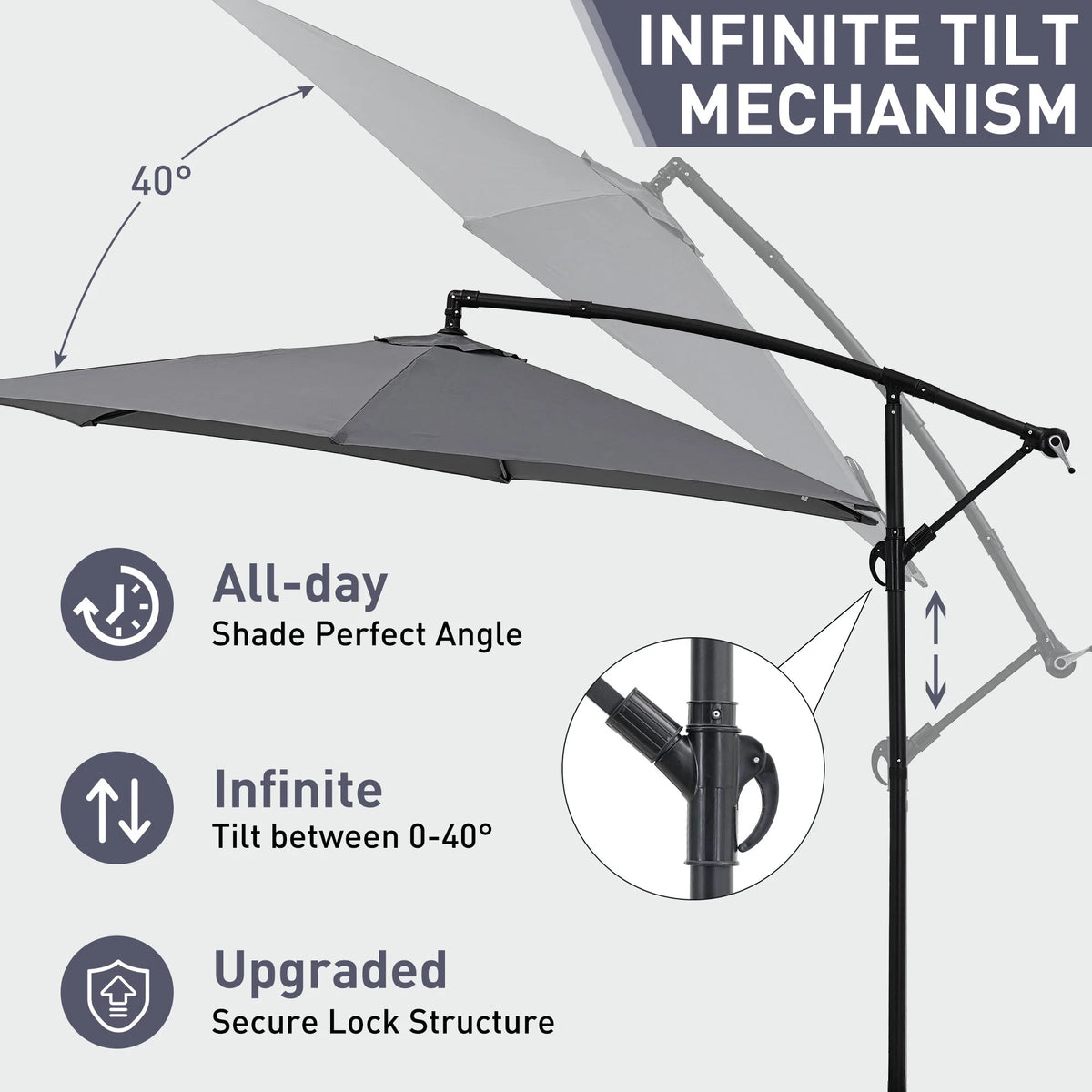 Ainfox 10ft Cantilever Patio Umbrella with Lights, Offset Market Umbrella with Sandbags Weighted Base and Cross Base,Khaki