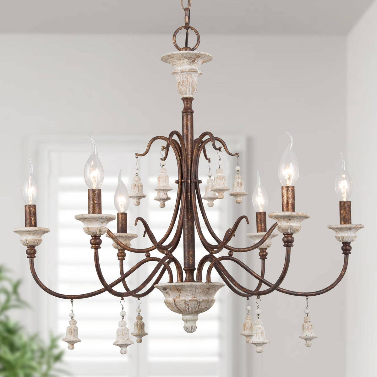 LNC Royal 6-Light Distressed Bronze French Country/Cottage Led Chandelier