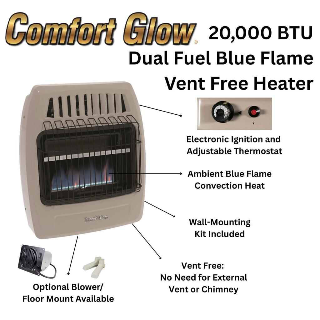 Comfort Glow Blue Flame Vent-Free 30,000 BTU Gas Wall Heater, Natural Gas/LP - CGS379