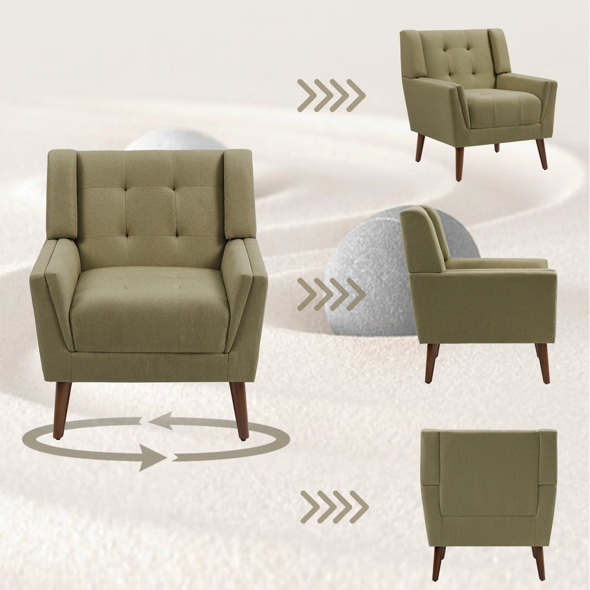 DREAMSIDEA Accent Chair Set of 2 Living Room Chair Linen Upholstered Comfortable Armchair Modern Chairs for Living Room Bedroom Indoor Furniture, Beige