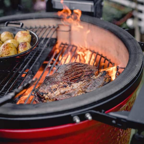 Classic Joe II 18 in. Charcoal Grill in Red with Cart, Side Shelves, Grate Gripper, and Ash Tool