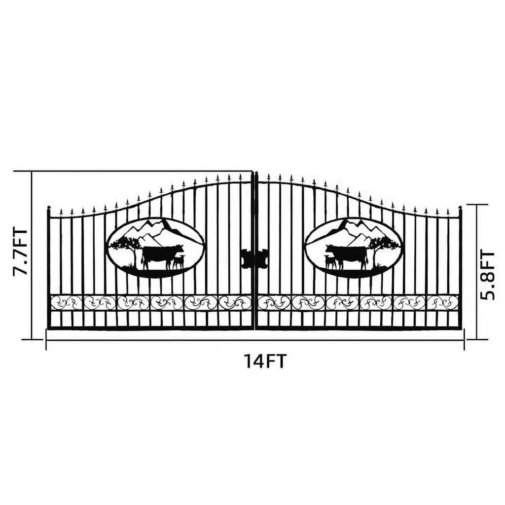 Outdoor Dual Swing Wrought Iron Gate for Driveway, Security Gate, Outdoor Fence Gate, Vienna Style for Yard, Backyard Patio 20'Star